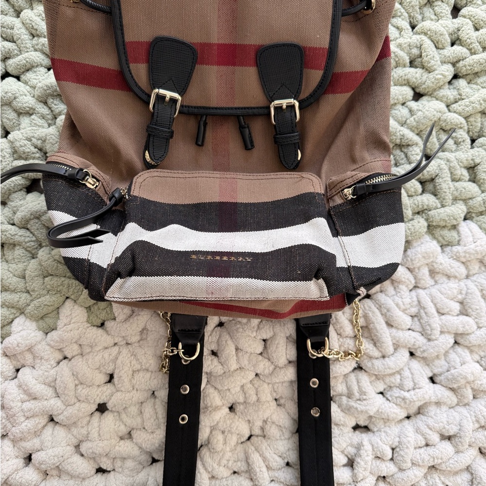 Burberry Brown Black and Red Canvas Drawstring Backpack - Picture 2 of 15